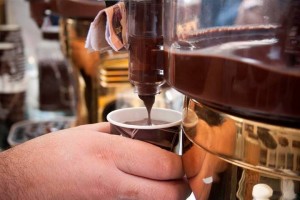 hot chocolate being poured at Turin's Chocolate festival