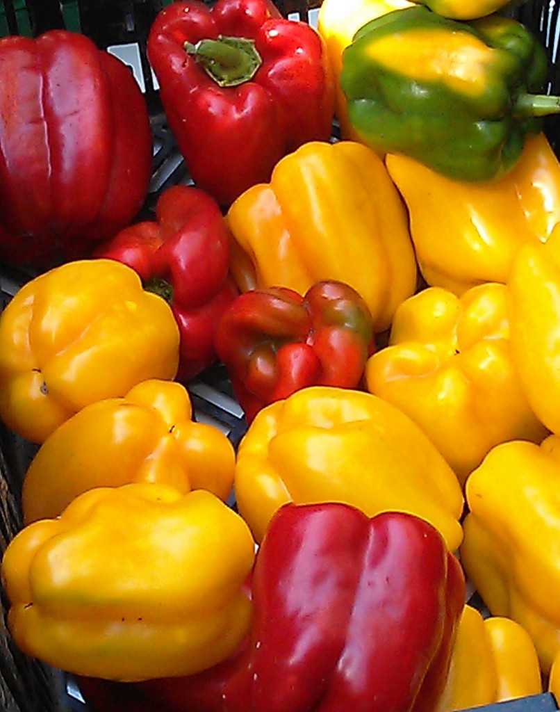 yellow, red and green peppers