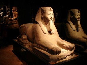 turin for kids - inside the Egyptian museum with image of sphynx 
