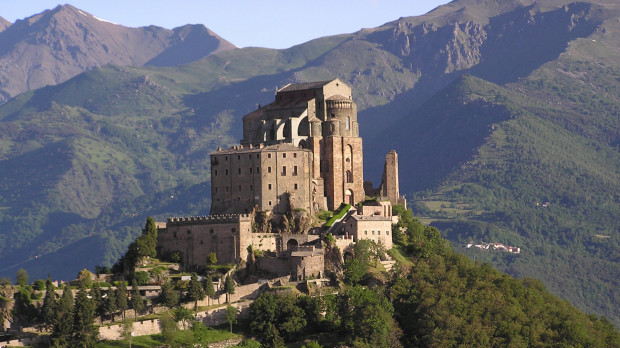 Exterior photo of the Sacra di San Michele in Piedmont Italy