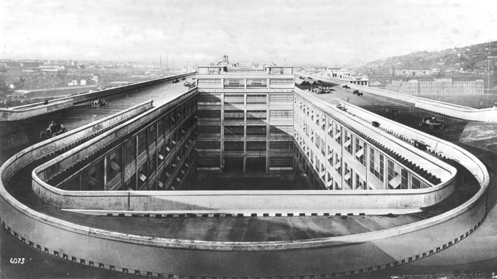 Lingotto Factory - the Fiat test track with classic cars going around the Lingotto factory track