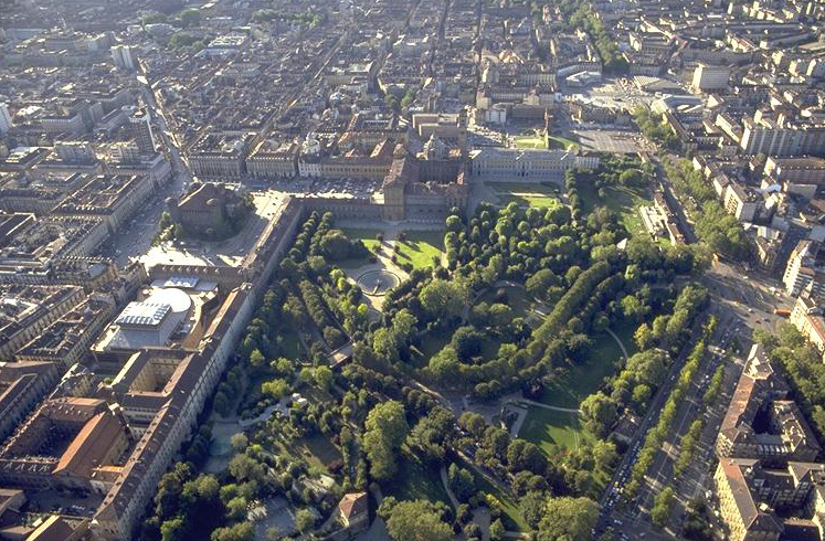 Fitness in Turin includes strolling in Turin's Royal Gardens featured here an aerial shot of the gardens