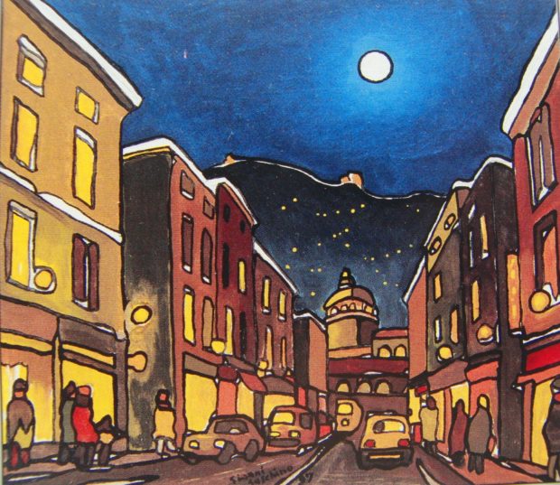 Night scene of Turin by Piedmontese artist Gianni Gashino